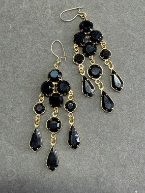 Gold-Tone Black Crystal Chandelier Earrings - Women's Jewelry